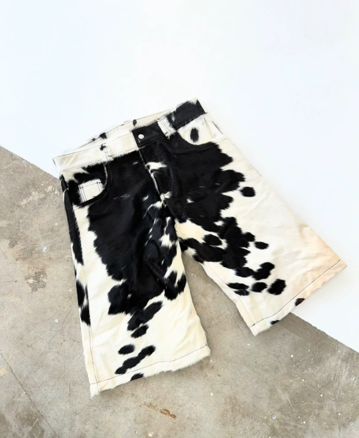 NIGO Self-branded Spring And Summer New 1of1 Leather Cow Fur Shorts High Street Trend Fashion Hip-hop Style Versatile Luxury Wide-legged Shorts Ngvp #nigo1583