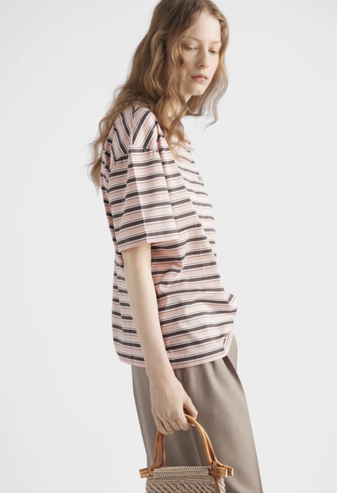 NIGO Prada Women's Summer Colour Block Stripe Print Round Neck Cotton Short Sleeve T-Shirt #nigo76677