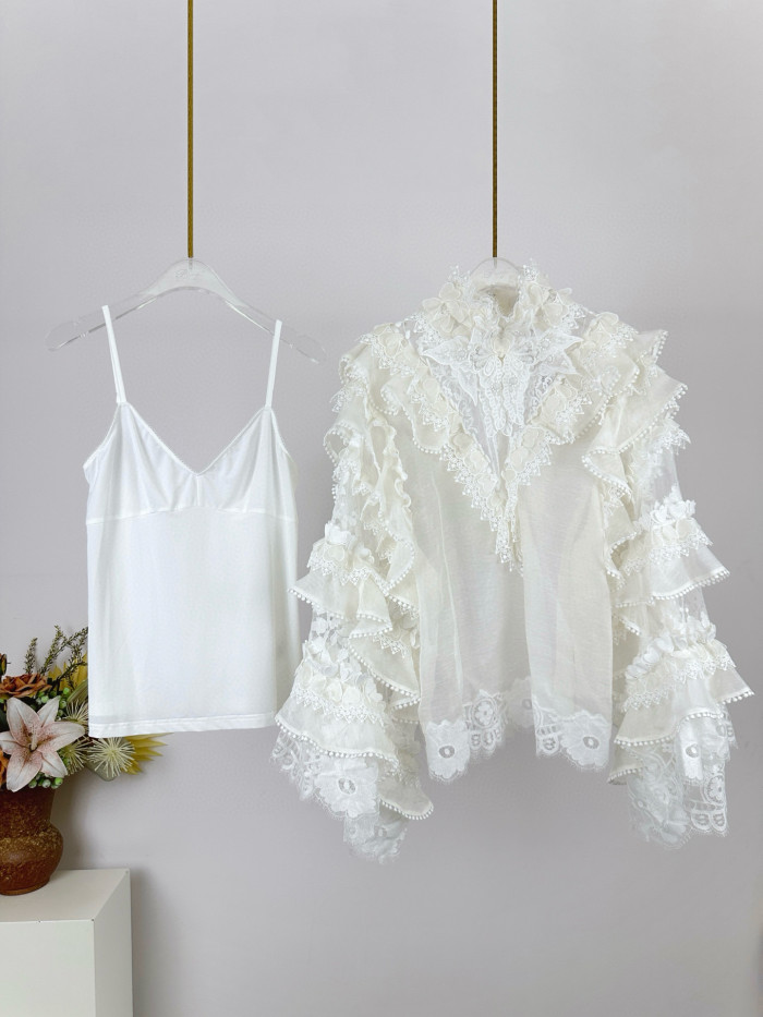 NIGO Zimmermann Women's Summer Heart Trim Standing Collar Long Sleeve Shirt Set #nigo76675
