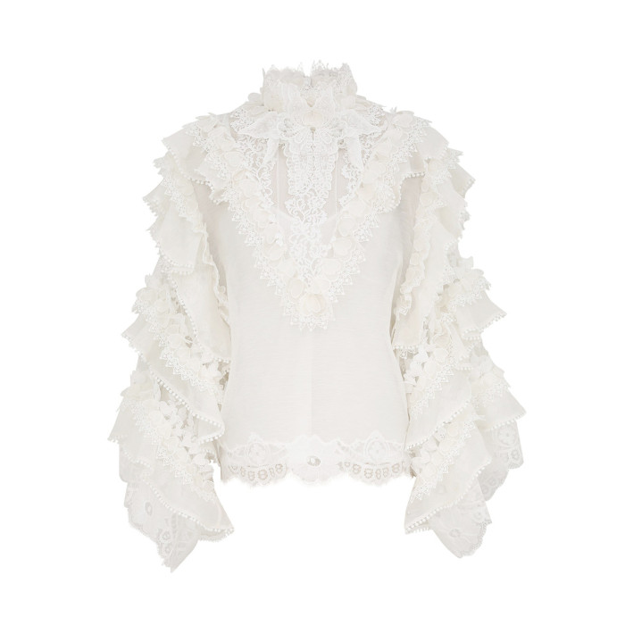 NIGO Zimmermann Women's Summer Heart Trim Standing Collar Long Sleeve Shirt Set #nigo76675