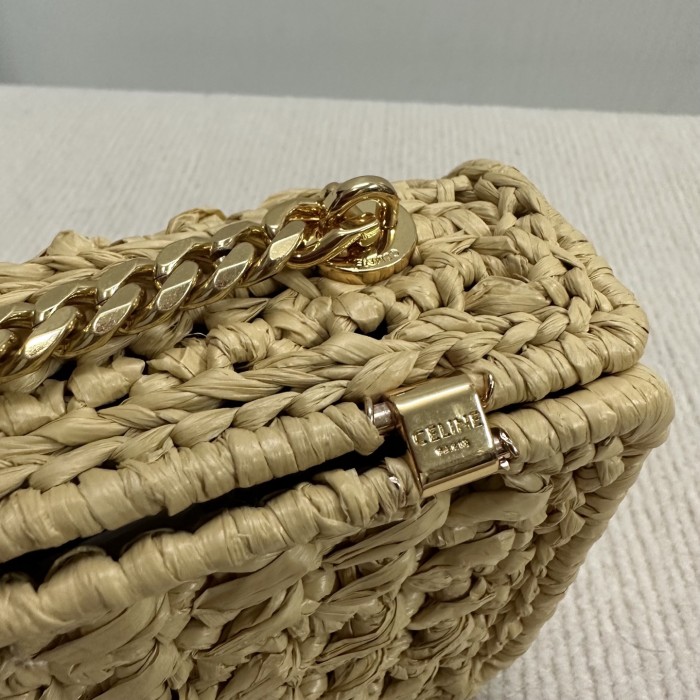 NIGO Celine TRIOMPHE Women's Monogrammed Gold Buckle Raffia Woven Solid Color Crossbody Shoulder Bag Bags #nigo76673