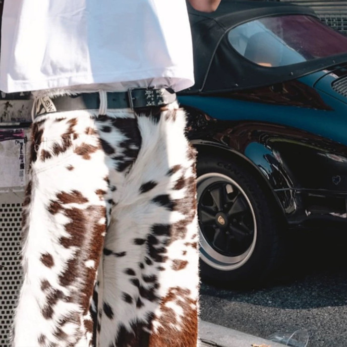 NIGO Self-branded Spring And Summer New 1of1 Leather Cow Fur Shorts High Street Trend Fashion Hip-hop Style Versatile Luxury Wide-legged Shorts Ngvp #nigo1583
