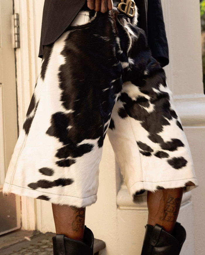 NIGO Self-branded Spring And Summer New 1of1 Leather Cow Fur Shorts High Street Trend Fashion Hip-hop Style Versatile Luxury Wide-legged Shorts Ngvp #nigo1583