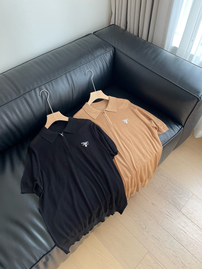 NIGO Prada Men's Summer Solid Colour Zip Polo Neck Polyester Lapel Short Sleeve T-Shirt #nigo76682