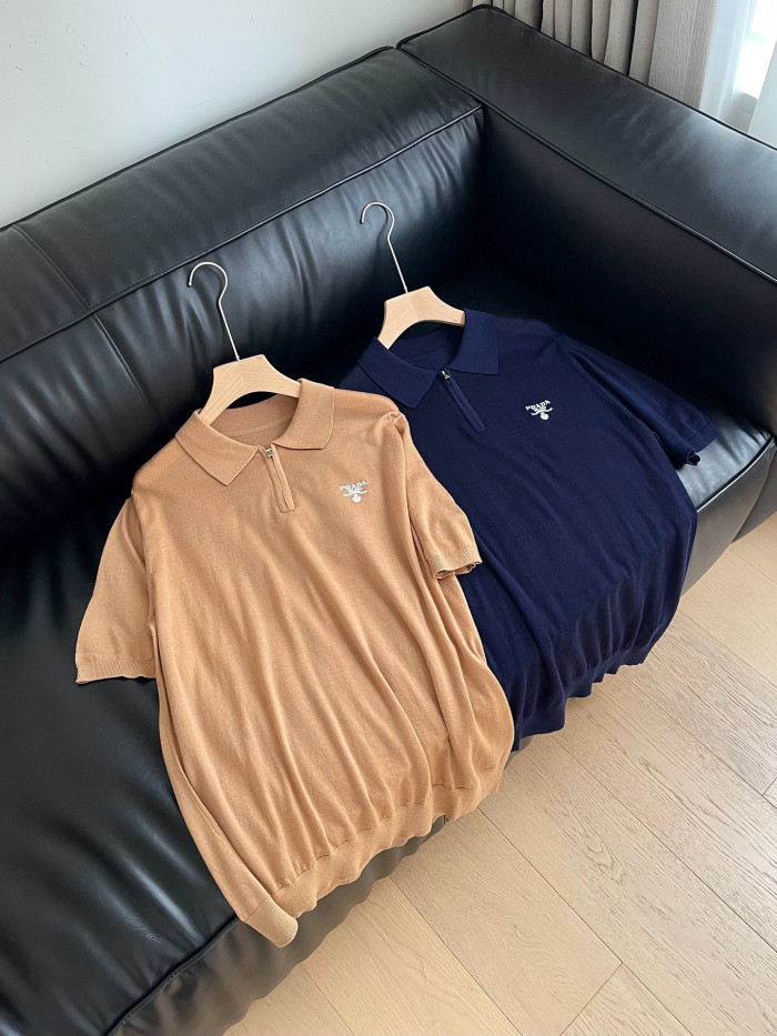 NIGO Prada Men's Summer Solid Colour Zip Polo Neck Polyester Lapel Short Sleeve T-Shirt #nigo76682