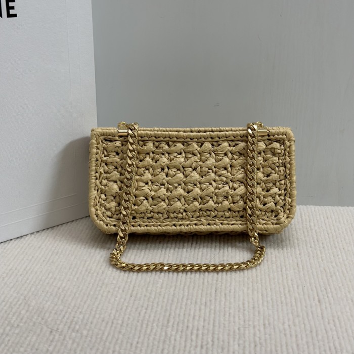 NIGO Celine TRIOMPHE Women's Monogrammed Gold Buckle Raffia Woven Solid Color Crossbody Shoulder Bag Bags #nigo76673