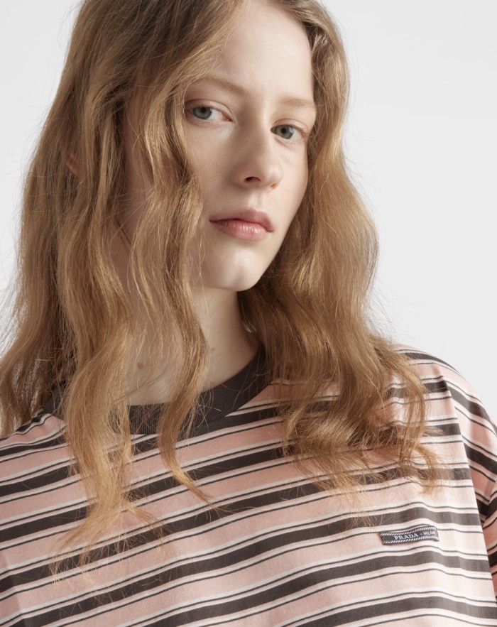 NIGO Prada Women's Summer Colour Block Stripe Print Round Neck Cotton Short Sleeve T-Shirt #nigo76677