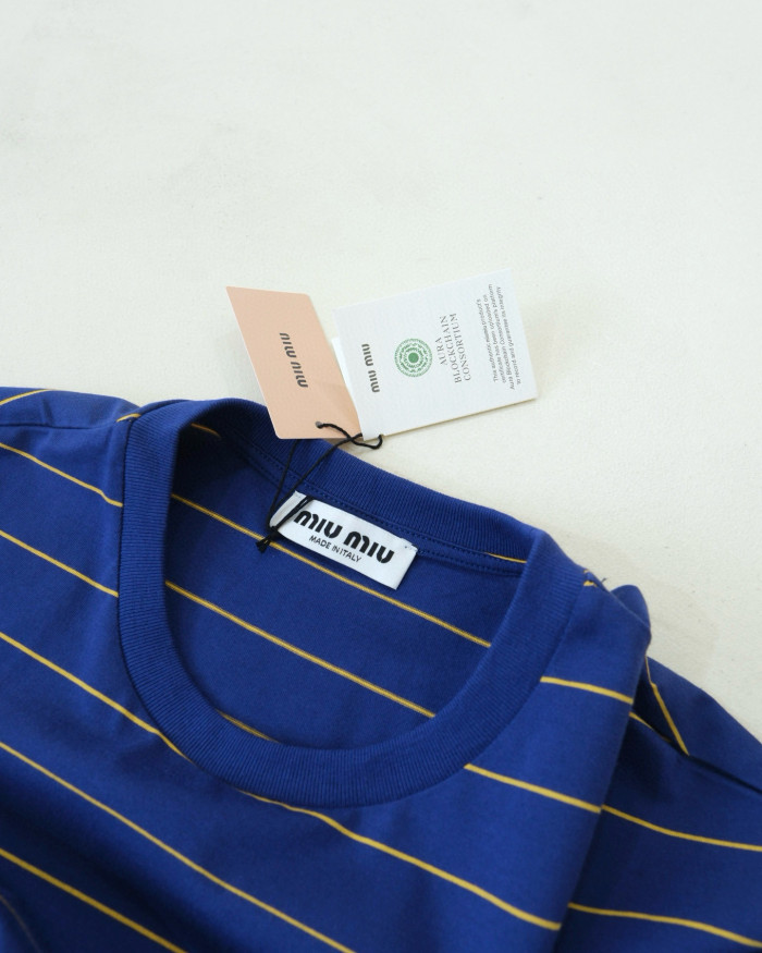 NIGO MiuMiu Women's Color Blocking Striped Logo Summer Round Neck Solid Color Knit Short Sleeve Jersey T-shirt Set Of Three #nigo76678