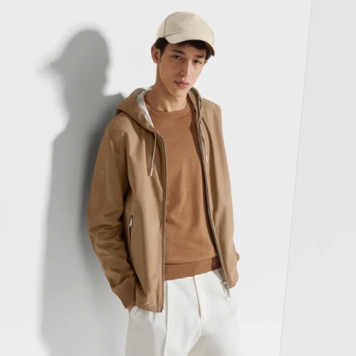 NIGO Ermenegildo Zegna Men's Spring And Autumn Reversible Leather Coat Zip Hooded Jacket Pure Colour Temperament Comfortable Leather Jacket Ngvp #nigo1592