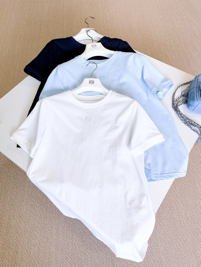 NIGO Loewe Women's Summer Solid Colour Back Hollow Lace Round Neck Short Sleeve Cotton T-Shirt #nigo76716