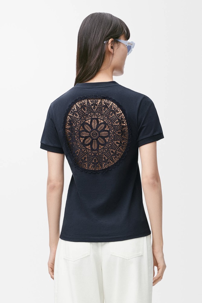 NIGO Loewe Women's Summer Solid Colour Back Hollow Lace Round Neck Short Sleeve Cotton T-Shirt #nigo76716
