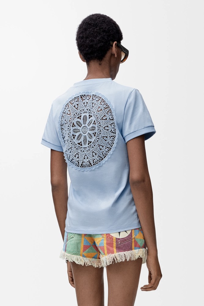 NIGO Loewe Women's Summer Solid Colour Back Hollow Lace Round Neck Short Sleeve Cotton T-Shirt #nigo76716