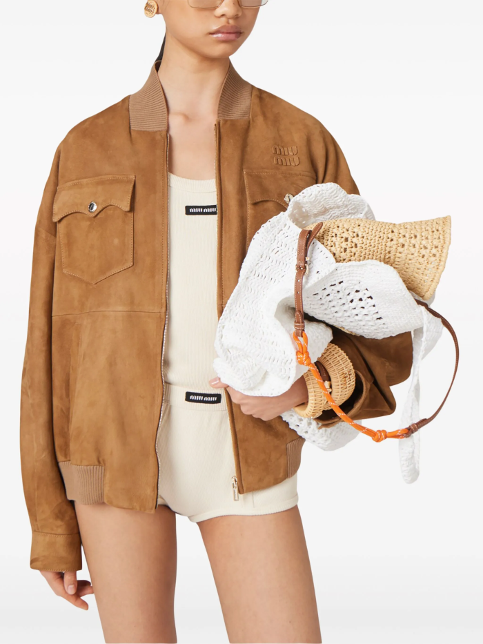NIGO MiuMiu Women's Logo Letters Retro Suede Jacket Loose Short Section Spring And Autumn Long-Sleeved Jacket #nigo81191