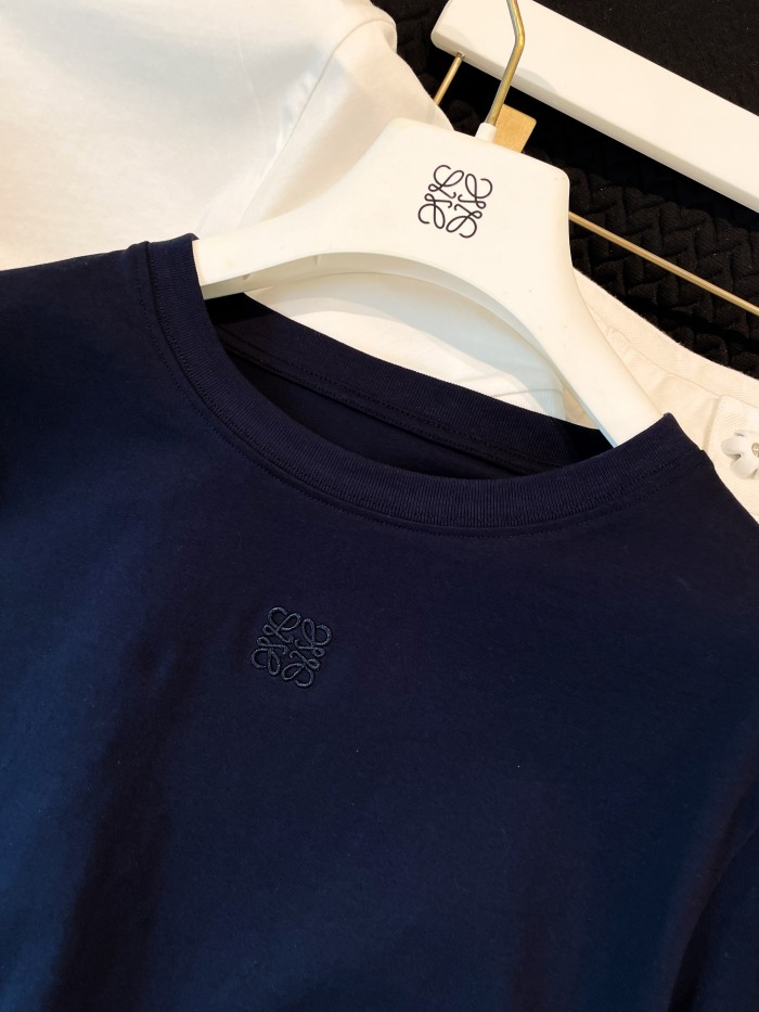 NIGO Loewe Women's Summer Solid Colour Back Hollow Lace Round Neck Short Sleeve Cotton T-Shirt #nigo76716