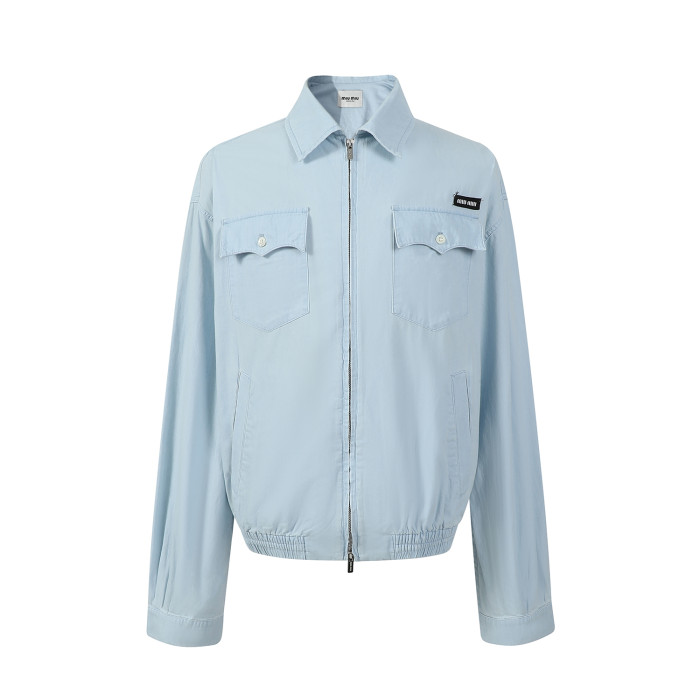 NIGO MiuMiu Women's Chambray Drawstring Hem Jacket Logo Spring Autumn Solid Color Cotton Loose Zipper Long Sleeve Coat #nigo81188