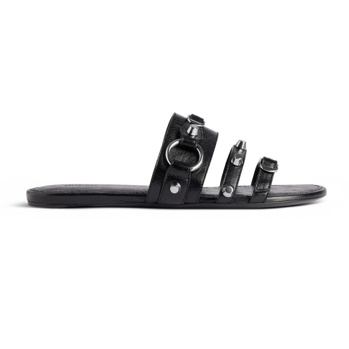 NIGO Balenciaga Women's Spring And Summer Fashion Rivets Belt Buckle Round Head Flat Slippers Punk Style Cowhide Sandals Leather  Shoes Ngvp #nigo1595