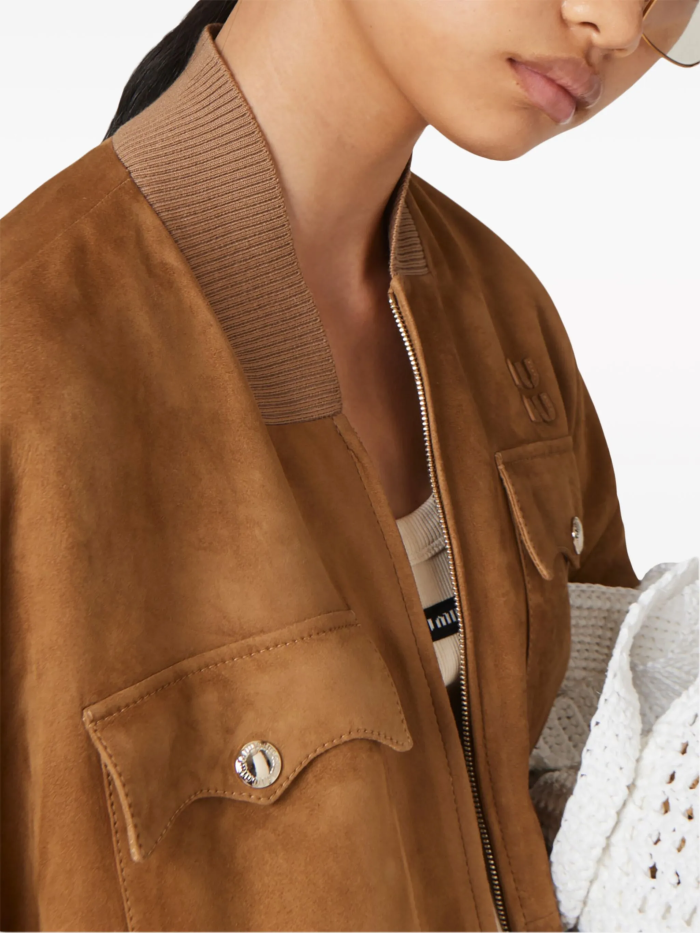 NIGO MiuMiu Women's Logo Letters Retro Suede Jacket Loose Short Section Spring And Autumn Long-Sleeved Jacket #nigo81191