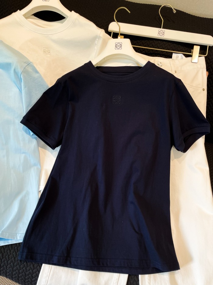 NIGO Loewe Women's Summer Solid Colour Back Hollow Lace Round Neck Short Sleeve Cotton T-Shirt #nigo76716