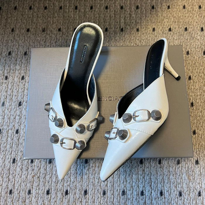 NIGO Balenciaga Cowhide Metal Buckle Rivets Pointed Toe Slippers Female External Wear High Heel Half Slippers Fine Heel 8.5cm Ngvp #nigo1594