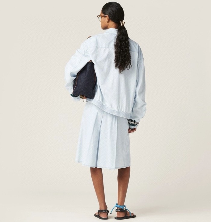 NIGO MiuMiu Women's Chambray Drawstring Hem Jacket Logo Spring Autumn Solid Color Cotton Loose Zipper Long Sleeve Coat #nigo81188