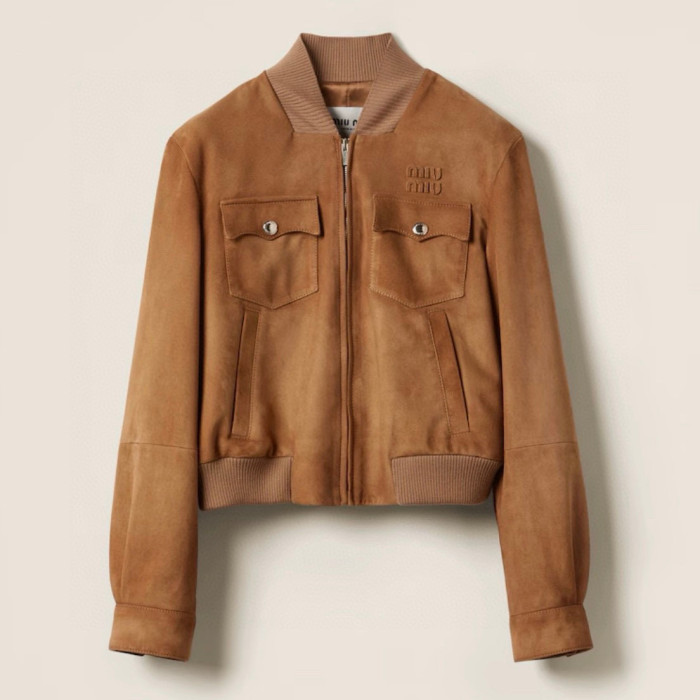 NIGO MiuMiu Women's Logo Letters Retro Suede Jacket Loose Short Section Spring And Autumn Long-Sleeved Jacket #nigo81191