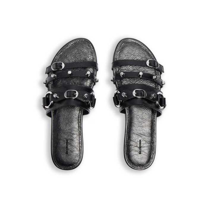 NIGO Balenciaga Women's Spring And Summer Fashion Rivets Belt Buckle Round Head Flat Slippers Punk Style Cowhide Sandals Leather  Shoes Ngvp #nigo1595