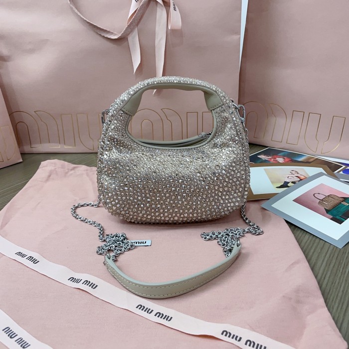 NIGO MiuMiu Wander Women's Metal Engraved Logo Detachable Chain Shoulder Strap Faux Crystal Embellished Shoulder Slanting Handbag Bag Bags #nigo76744