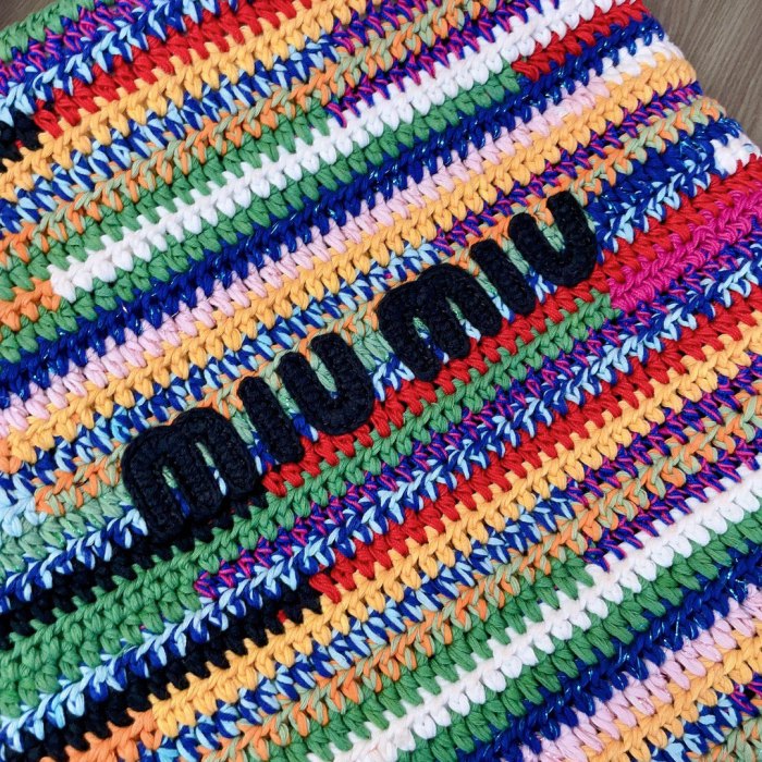 NIGO MiuMiu Women's Multicolour Embroidery Logo Crochet Shopping Bag Shoulder Handbag Tote Bags #nigo76739