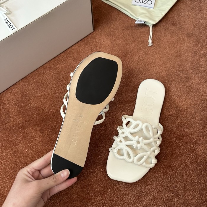 NIGO LOEWE Women's Summer Solid Colour Soft Cow Leather Petal Anagram Sandals Slippers Shoes #nigo76752