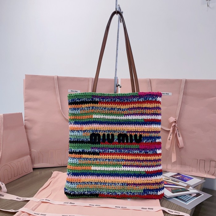 NIGO MiuMiu Women's Multicolour Embroidery Logo Crochet Shopping Bag Shoulder Handbag Tote Bags #nigo76739