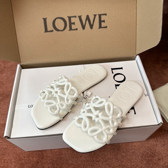 NIGO LOEWE Women's Summer Solid Colour Soft Cow Leather Petal Anagram Sandals Slippers Shoes #nigo76752