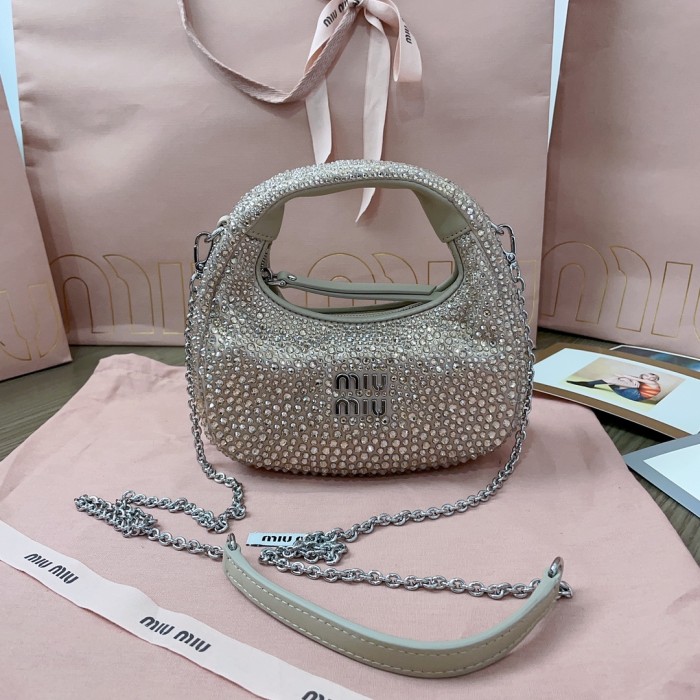 NIGO MiuMiu Wander Women's Metal Engraved Logo Detachable Chain Shoulder Strap Faux Crystal Embellished Shoulder Slanting Handbag Bag Bags #nigo76744
