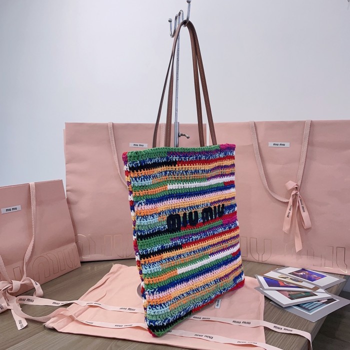 NIGO MiuMiu Women's Multicolour Embroidery Logo Crochet Shopping Bag Shoulder Handbag Tote Bags #nigo76739