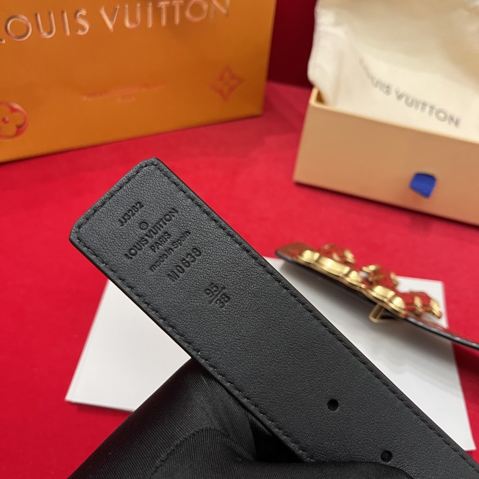 NIGO Louis Vuitton Men's Solid Coloured Calfskin Finish Crocodile Pattern Metal Buckle 4cm Belt #nigo76745