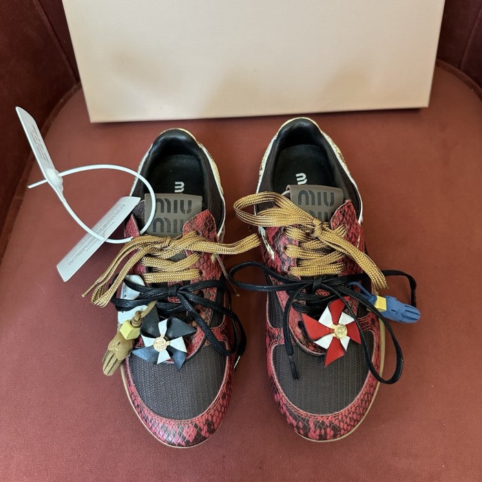 NIGO MiuMiu Women's Colourblocking Frosted Cowhide Low Top Lace Up Flat Derby Shoes #nigo76735
