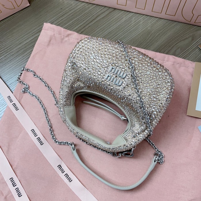 NIGO MiuMiu Wander Women's Metal Engraved Logo Detachable Chain Shoulder Strap Faux Crystal Embellished Shoulder Slanting Handbag Bag Bags #nigo76744