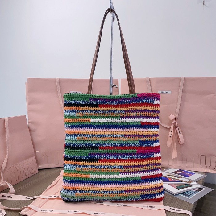 NIGO MiuMiu Women's Multicolour Embroidery Logo Crochet Shopping Bag Shoulder Handbag Tote Bags #nigo76739
