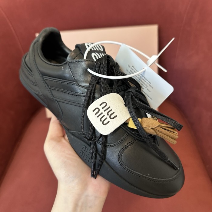 NIGO MiuMiu Women's Colourblocking Frosted Cowhide Low Top Lace Up Flat Derby Shoes #nigo76735