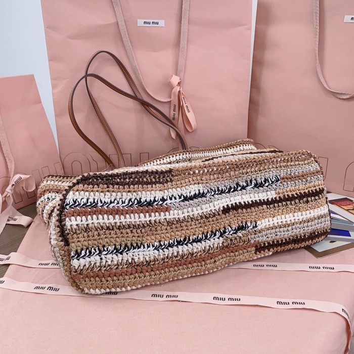 NIGO MiuMiu Women's Multicolour Embroidery Logo Crochet Shopping Bag Shoulder Handbag Tote Bags #nigo76741