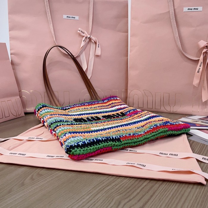 NIGO MiuMiu Women's Multicolour Embroidery Logo Crochet Shopping Bag Shoulder Handbag Tote Bags #nigo76739