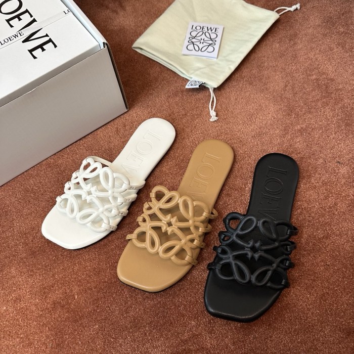 NIGO LOEWE Women's Summer Solid Colour Soft Cow Leather Petal Anagram Sandals Slippers Shoes #nigo76752