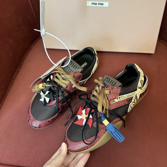 NIGO MiuMiu Women's Colourblocking Frosted Cowhide Low Top Lace Up Flat Derby Shoes #nigo76735