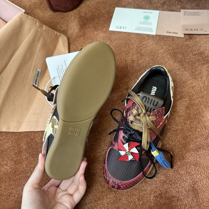 NIGO MiuMiu Women's Colourblocking Frosted Cowhide Low Top Lace Up Flat Derby Shoes #nigo76735