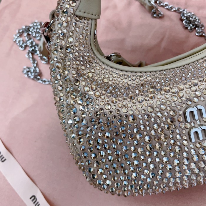 NIGO MiuMiu Wander Women's Metal Engraved Logo Detachable Chain Shoulder Strap Faux Crystal Embellished Shoulder Slanting Handbag Bag Bags #nigo76744