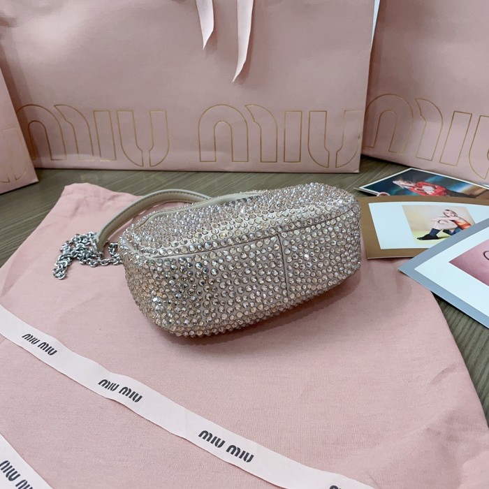 NIGO MiuMiu Wander Women's Metal Engraved Logo Detachable Chain Shoulder Strap Faux Crystal Embellished Shoulder Slanting Handbag Bag Bags #nigo76744