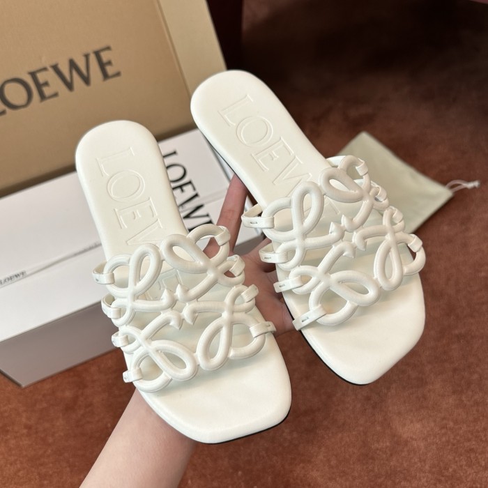 NIGO LOEWE Women's Summer Solid Colour Soft Cow Leather Petal Anagram Sandals Slippers Shoes #nigo76752