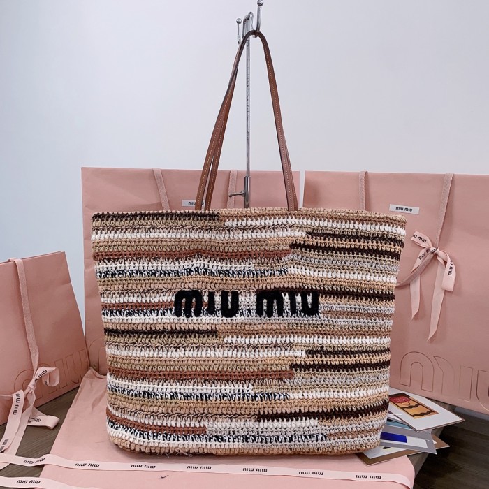 NIGO MiuMiu Women's Multicolour Embroidery Logo Crochet Shopping Bag Shoulder Handbag Tote Bags #nigo76741