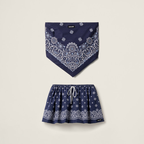 NIGO MiuMiu Women's Summer Floral Printed Pattern Cotton Sheath Tie Mini Casual Short Skirt Set Suit #nigo76736