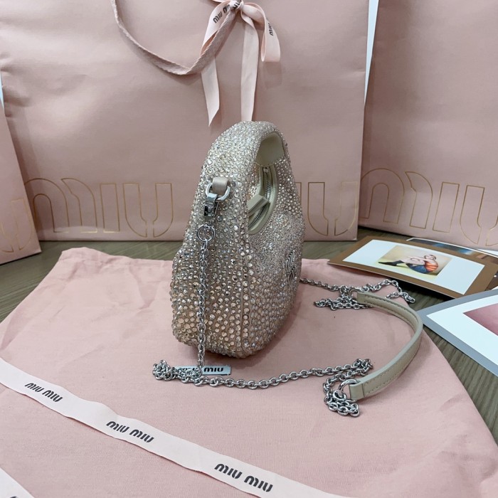 NIGO MiuMiu Wander Women's Metal Engraved Logo Detachable Chain Shoulder Strap Faux Crystal Embellished Shoulder Slanting Handbag Bag Bags #nigo76744