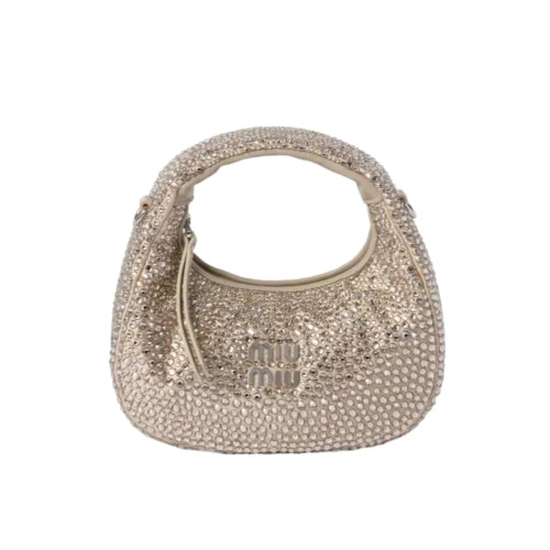 NIGO MiuMiu Wander Women's Metal Engraved Logo Detachable Chain Shoulder Strap Faux Crystal Embellished Shoulder Slanting Handbag Bag Bags #nigo76744